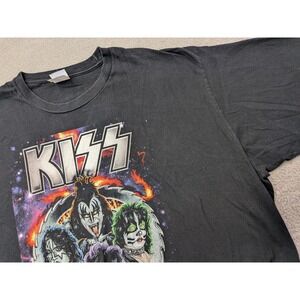 Vintage KISS Band T Shirt 3XL Graphic Tee Black Men's Rock Concert Tour